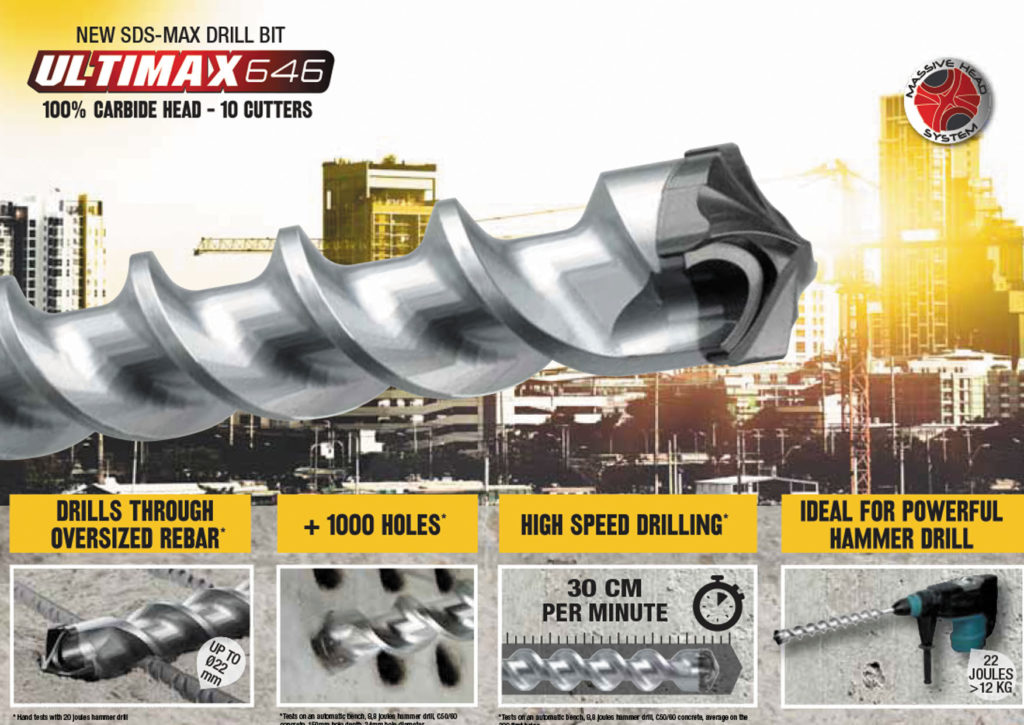 Foret béton SDS-Max 10 taillants D. 20 x L. 1500 mm ULTIMAX 646 -  166D20L1500 - Diager